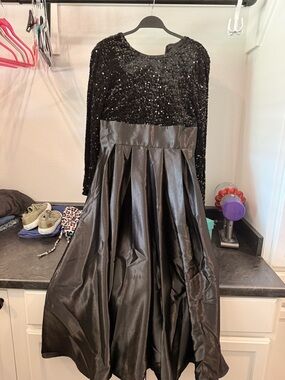 Black Sequin Bodice Satin Skirt Formal Dress